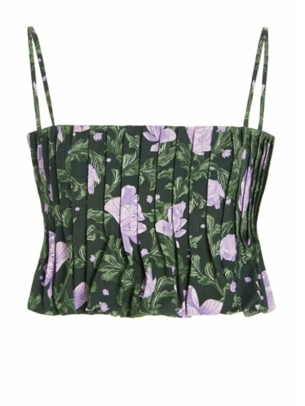 Aqua Bendita Exclusive Tulipan Floral Pleated Tube Crop Cotton Top Xs B13
